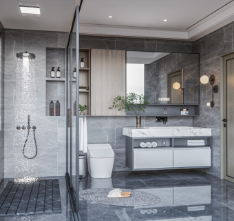 现代卫生间 卫浴用品 喷淋 花洒 台盆 马桶 洗手台 洗浴间 镜子